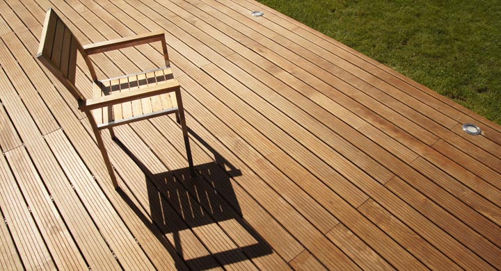 chair on backyard wood decking